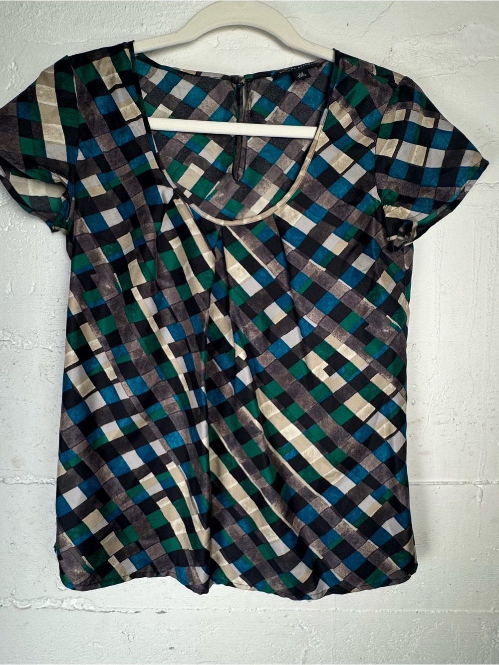 Womens Banana Republic 100% Silk Shirt‎ Blouse XS Blue Green Scoop